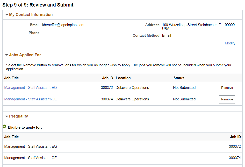 Review and Submit (Page 1 of 8)