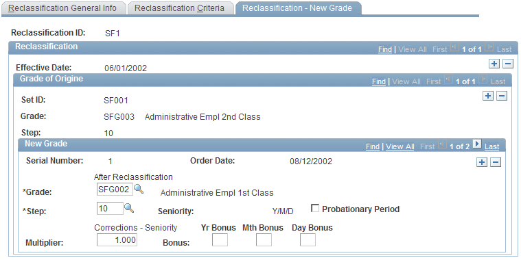 Reclassification - New Grade page
