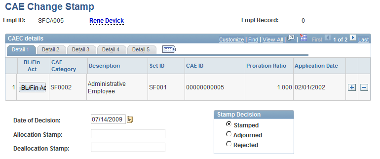 CAE Change Stamp page