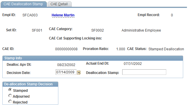 CAE Deallocation Stamp page