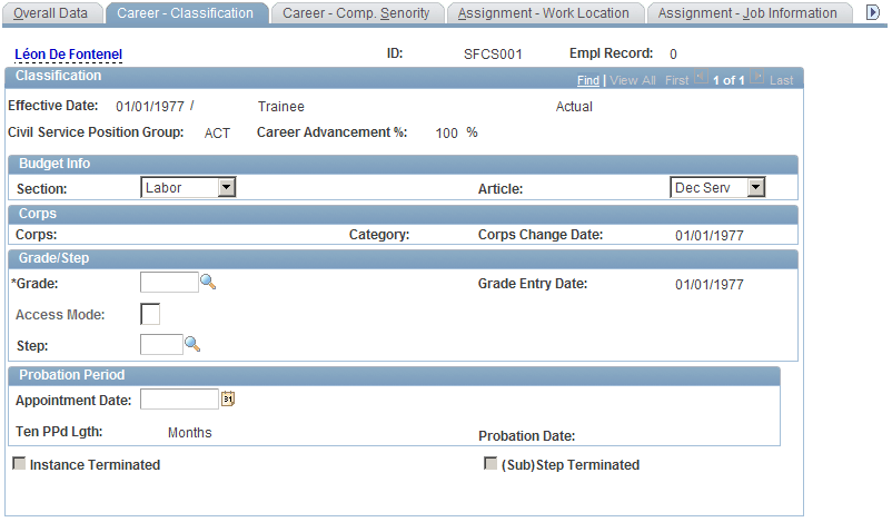 Career - Classification page