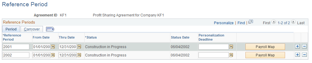 Reference Period page - Period tab