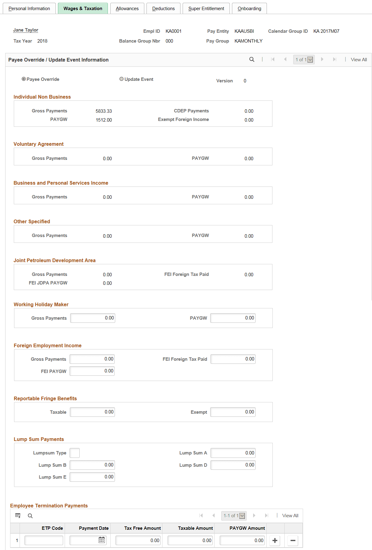 Wages and Taxation page
