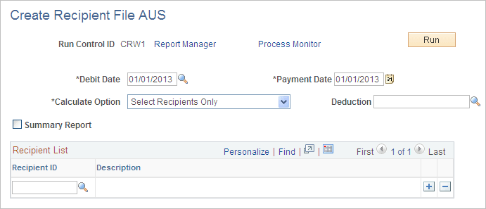 Create Recipient File AUS page