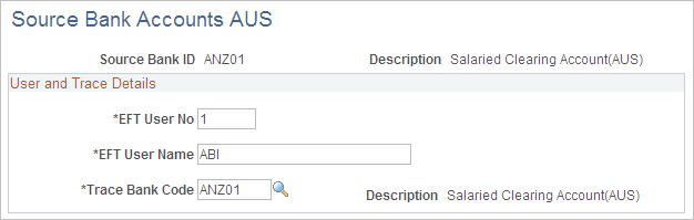 Source Bank Accounts AUS page