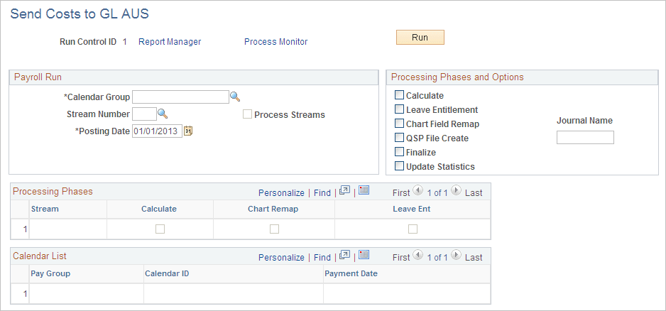 Send Costs to GL AUS page