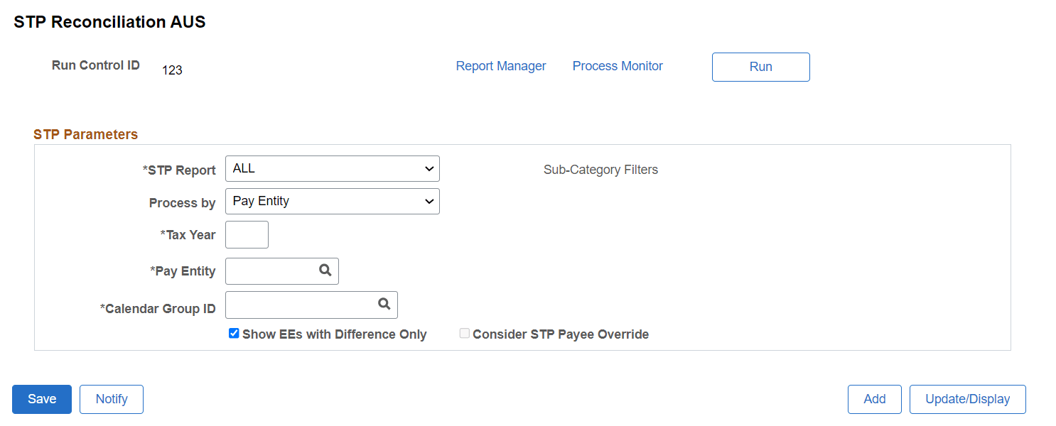 STP Reconciliation AUS page