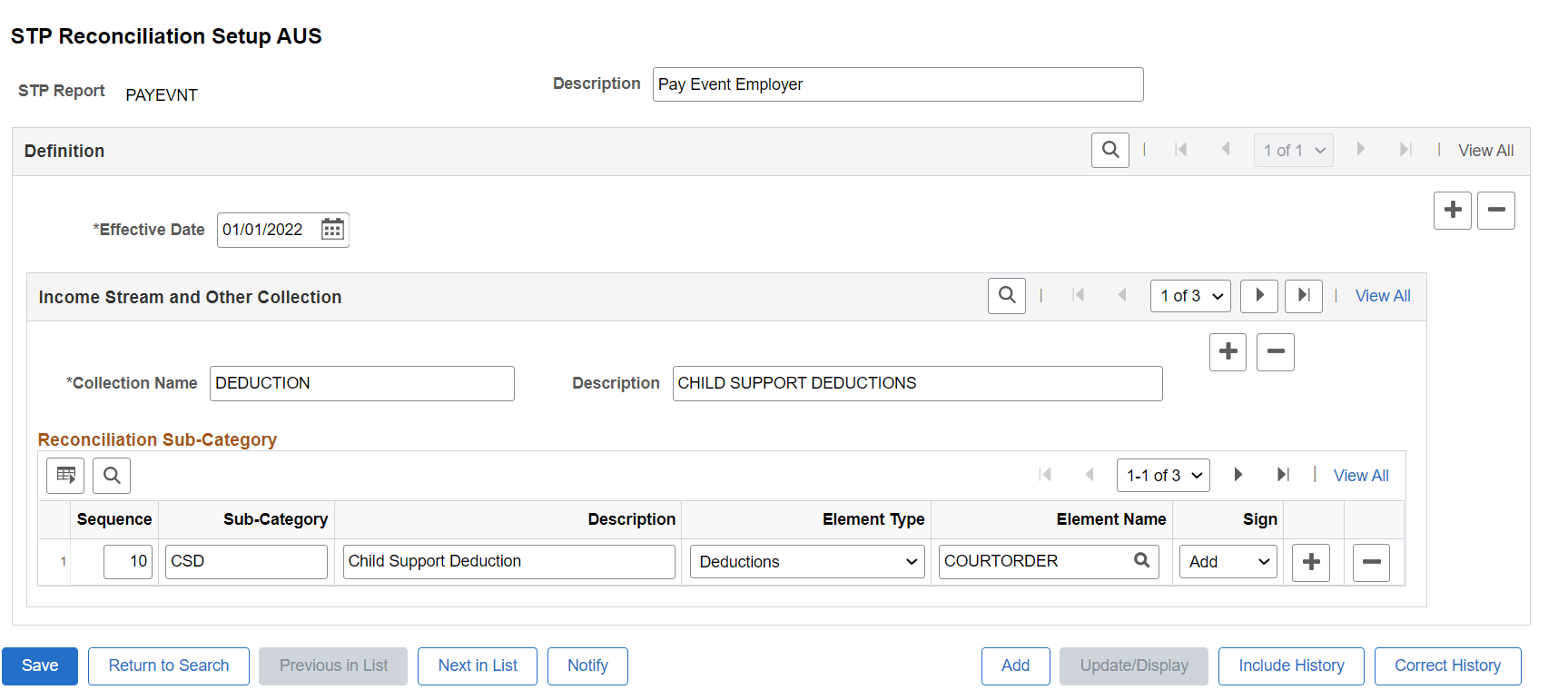 STP Reconciliation Setup AUS page