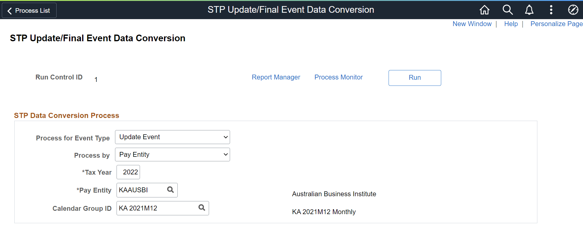STP Update Event page