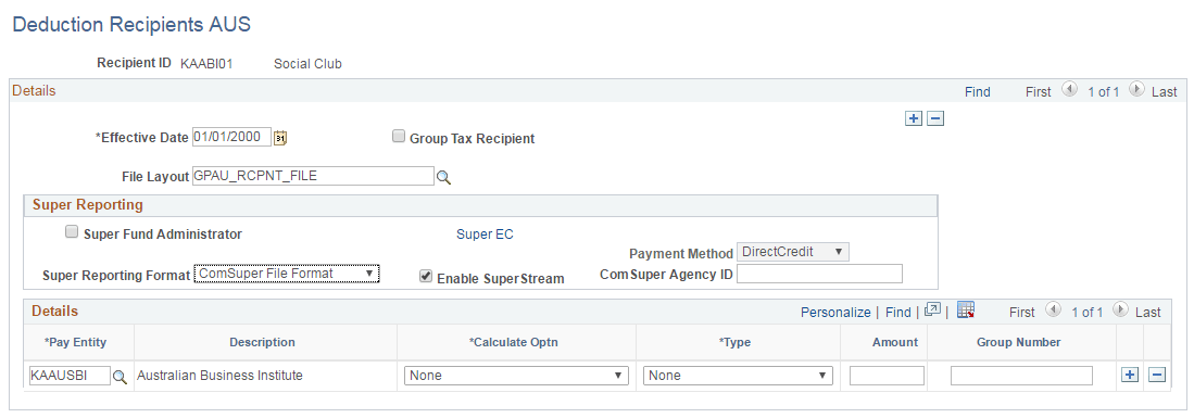 Deduction Recipient AUS page