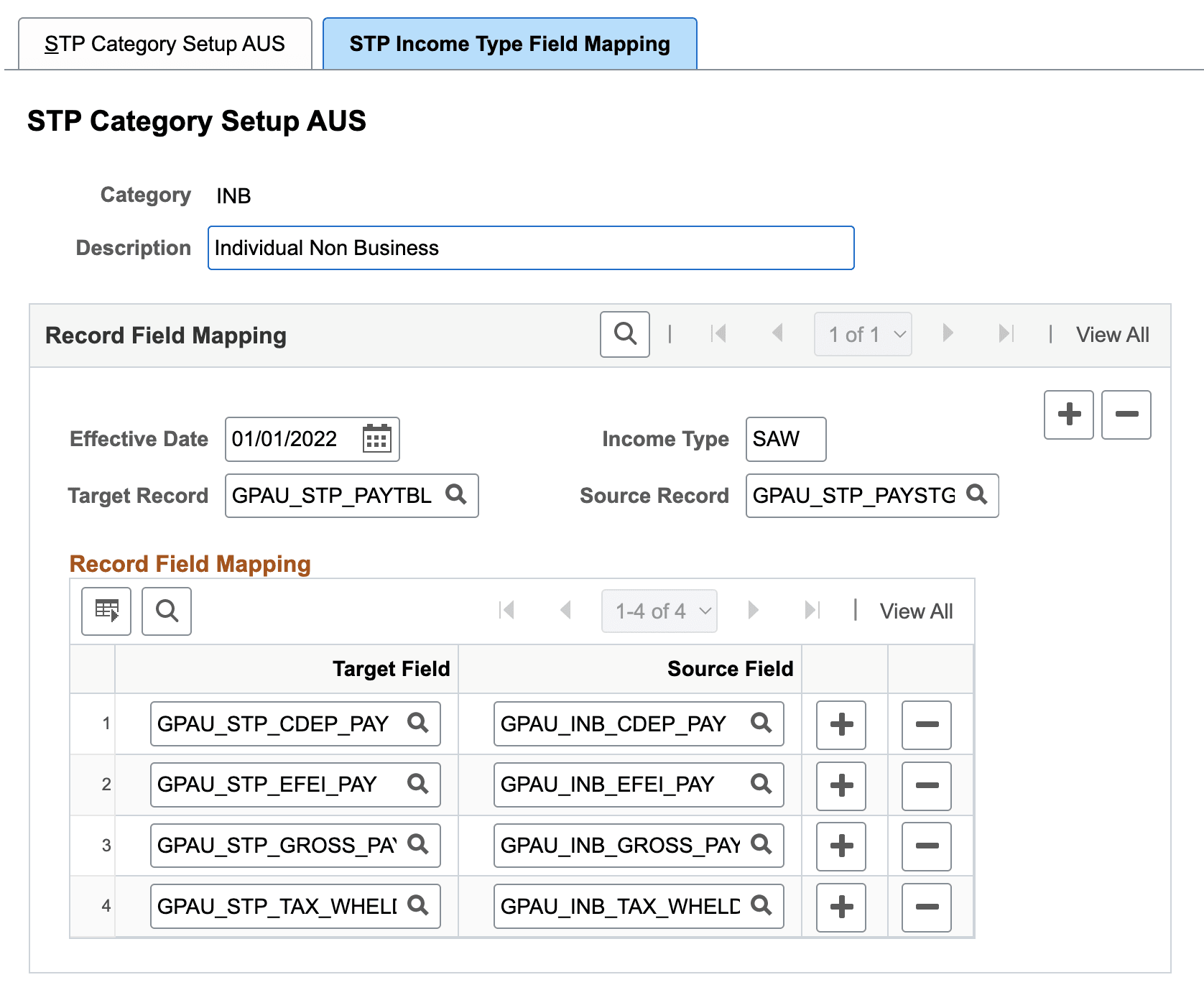 Income Type Field Mapping