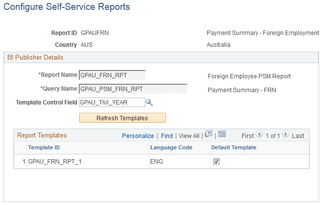 Configure Self Service Reports page