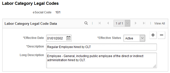 Labor Category Legal Codes page