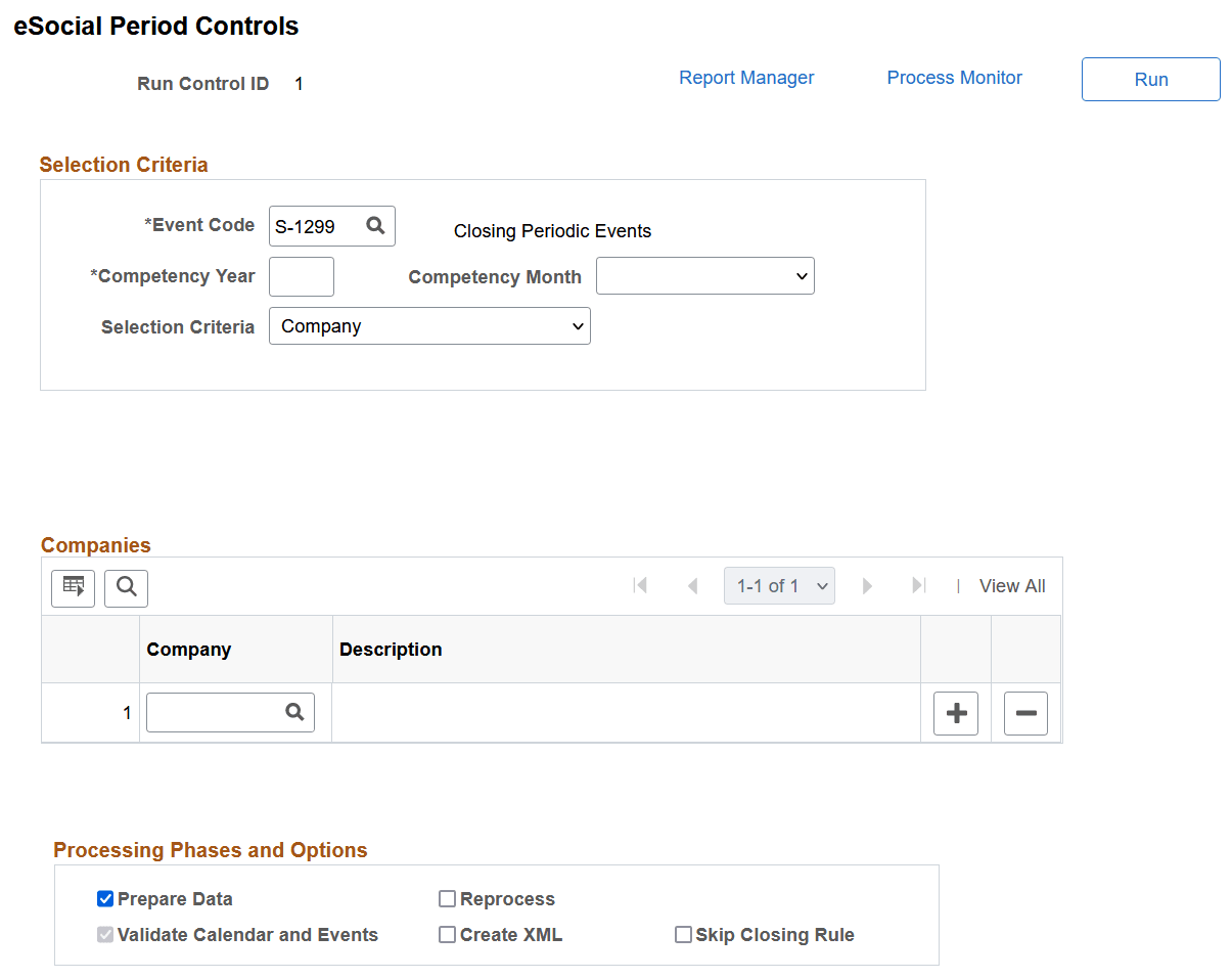 eSocial Period Controls page
