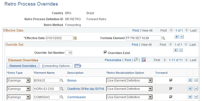 Adding element to the Retro Process Overrides page