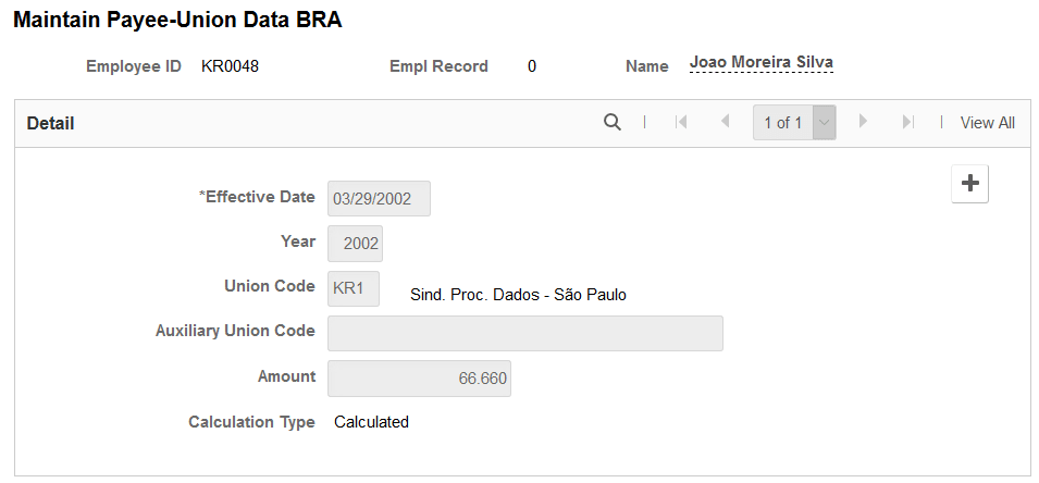 Maintain Payee-Union Data BRA page