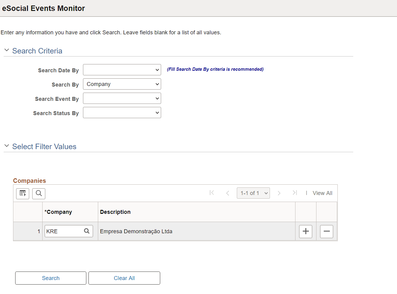 eSocial Events Monitor page