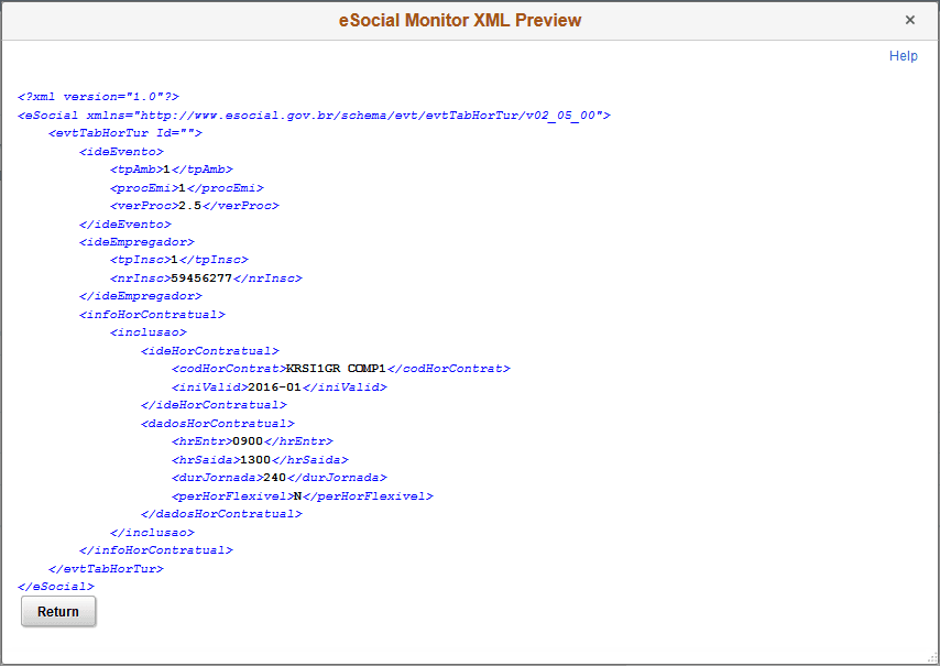 eSocial Monitor XML Preview page