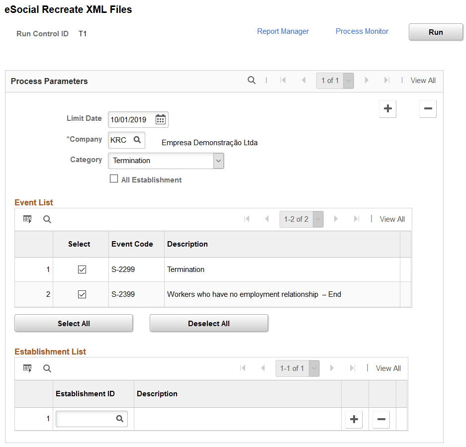 eSocial Recreate XML Files page