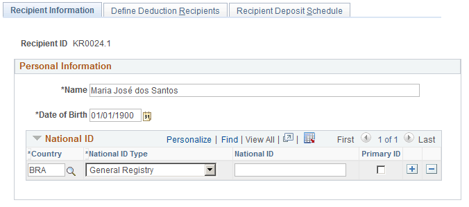 Recipient Information page