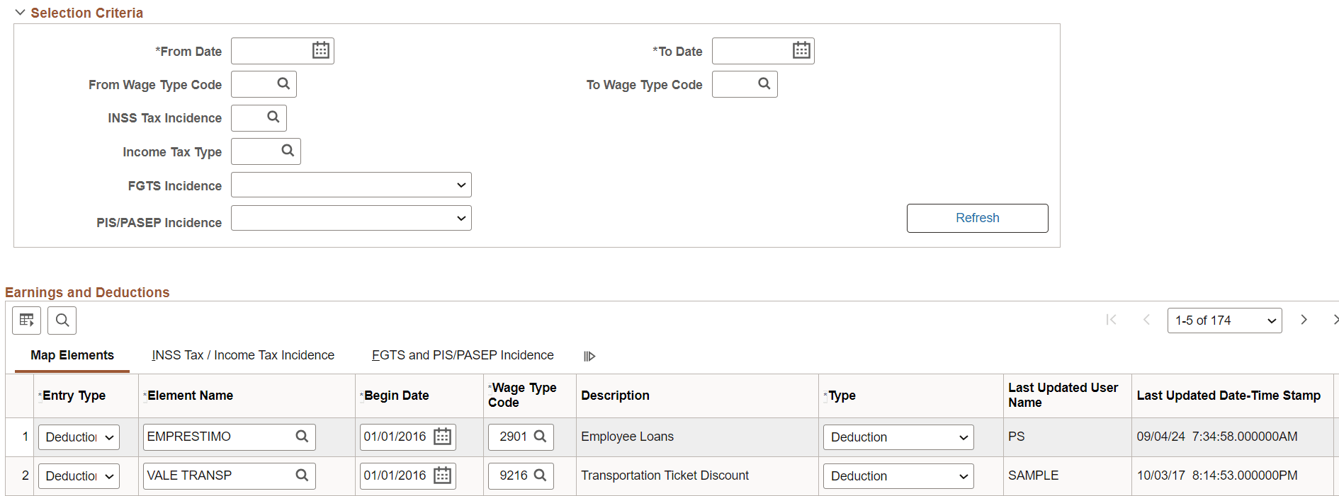 Wage Types Table page (2 of 2)