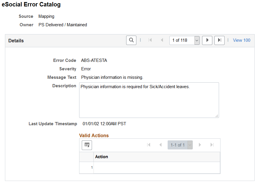 eSocial Error Catalog page