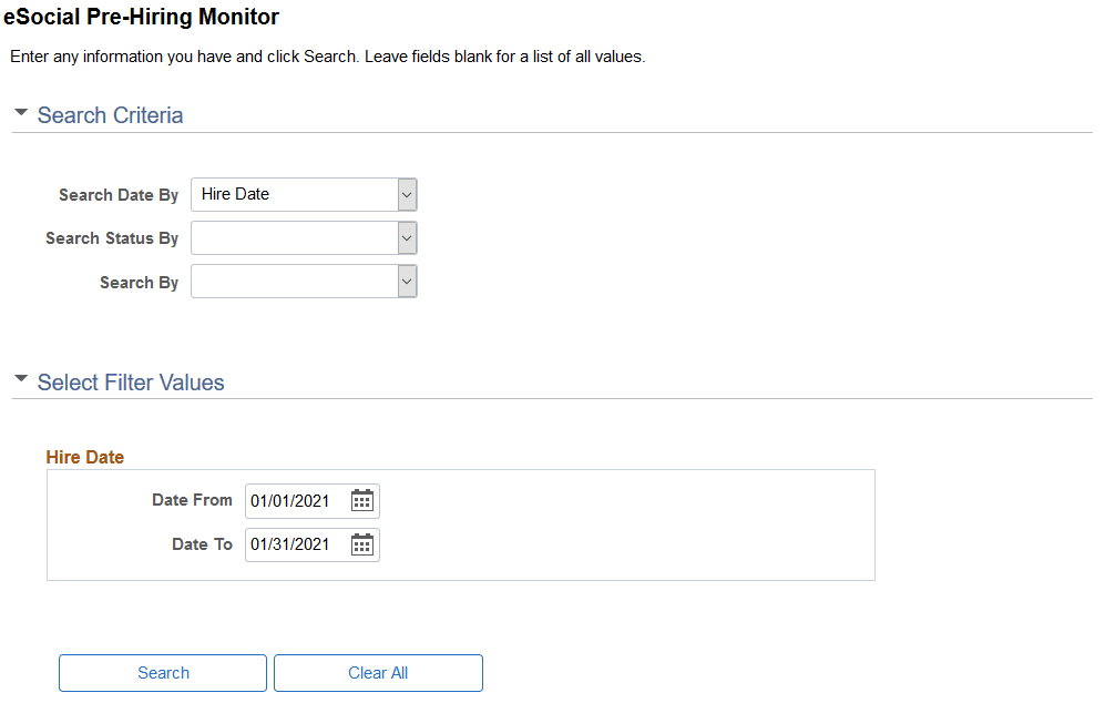 eSocial Pre-Hiring Monitor page (1 of 2)