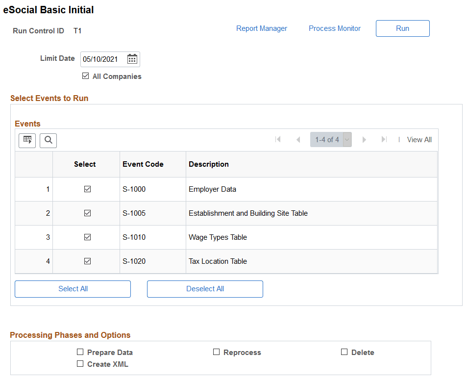 eSocial Basic Initial page