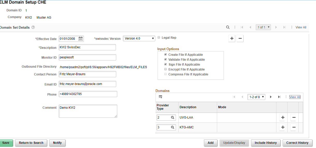 ELM Domain Setup CHE page