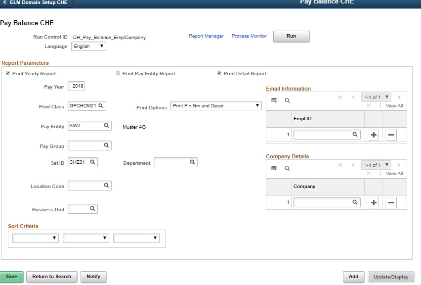 Pay Balance CHE page (Print Yearly Report Selected)
