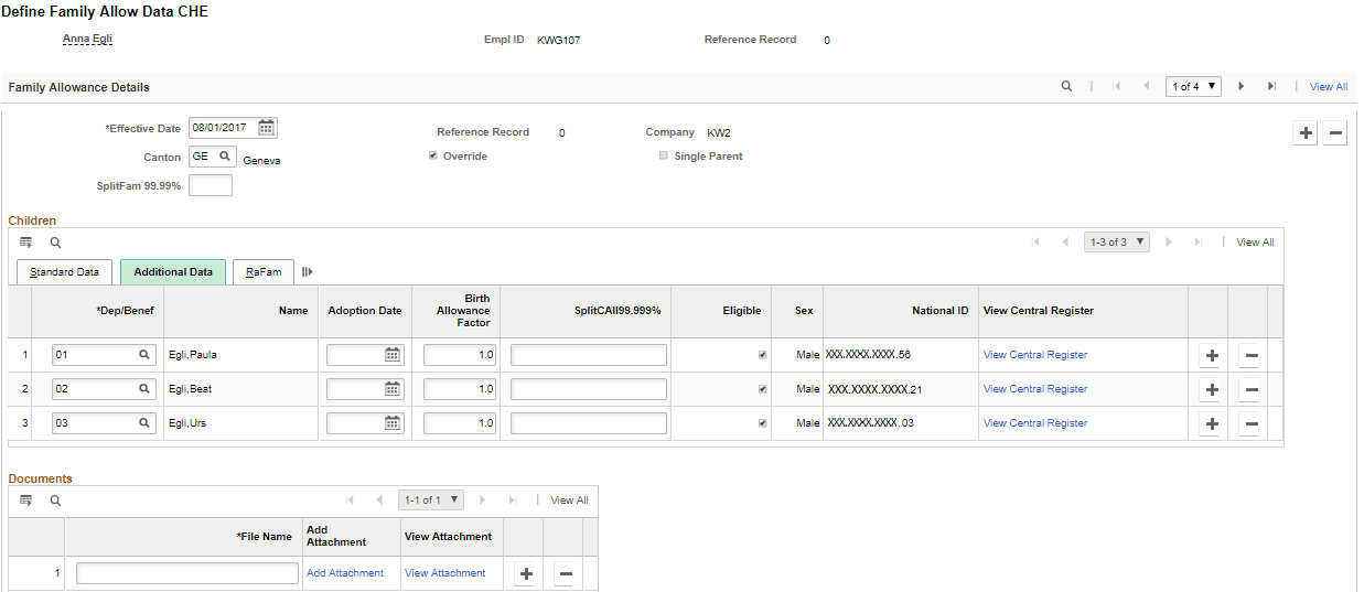 Define Family Allow Data CHE page - Additional Data (2 of 3)