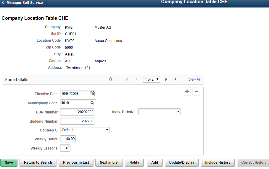 Company Location Table CHE page