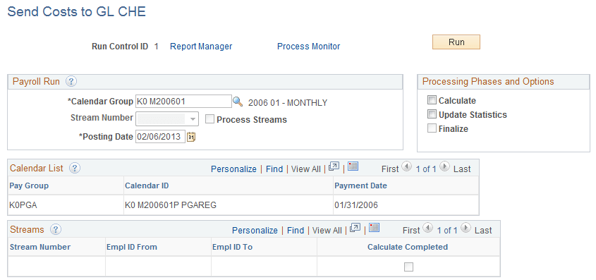 Send Costs to GL CHE page