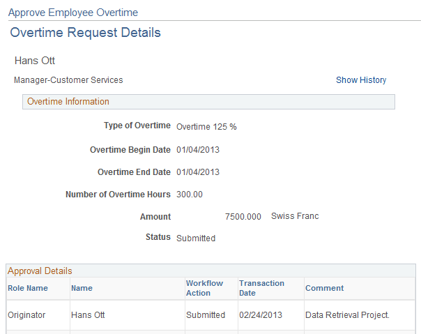 Approve Employee Overtime - Overtime Request Details (approve) page (1 of 2)