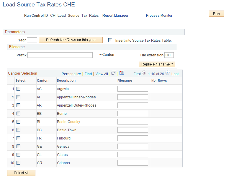 Load Source Tax Rates CHE page