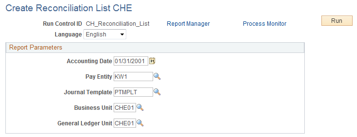Create Reconciliation List CHE page