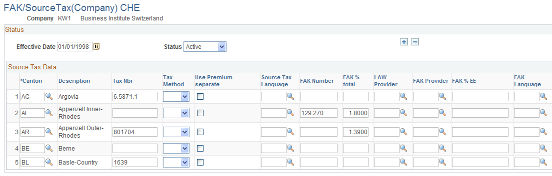 FAK/Source Tax (Company) CHE page (1 of 2)