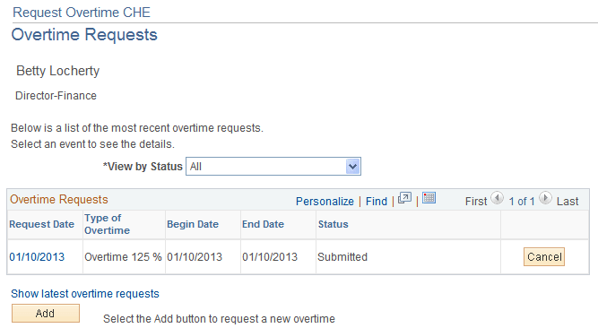 View Overtime Request Status - Overtime Requests page