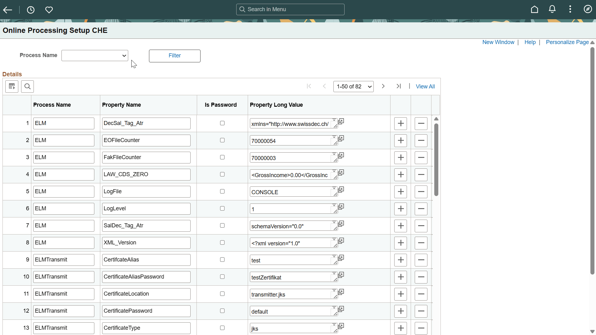 Online Process CHE page