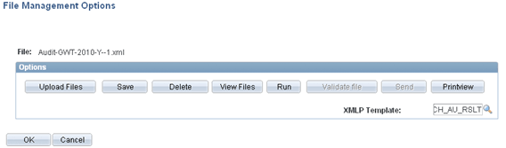 Manage Audit XML CHE - File Management Options page