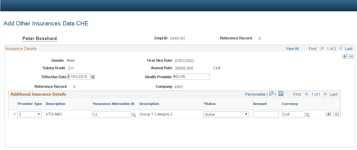 Additional Insurance Data page