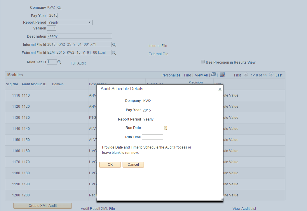 Audit Schedule Details Modal Window