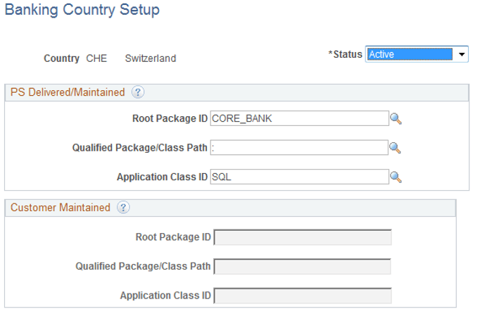 Banking Country Setup page
