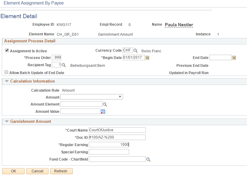 Element Assignment by Payee/Element Detail Page