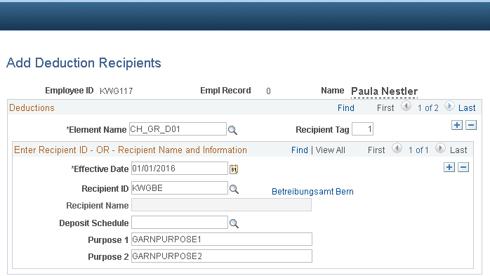 Add Deduction Recipients Page
