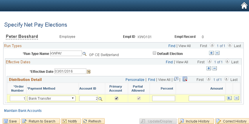 Specify Net Pay Elections Page