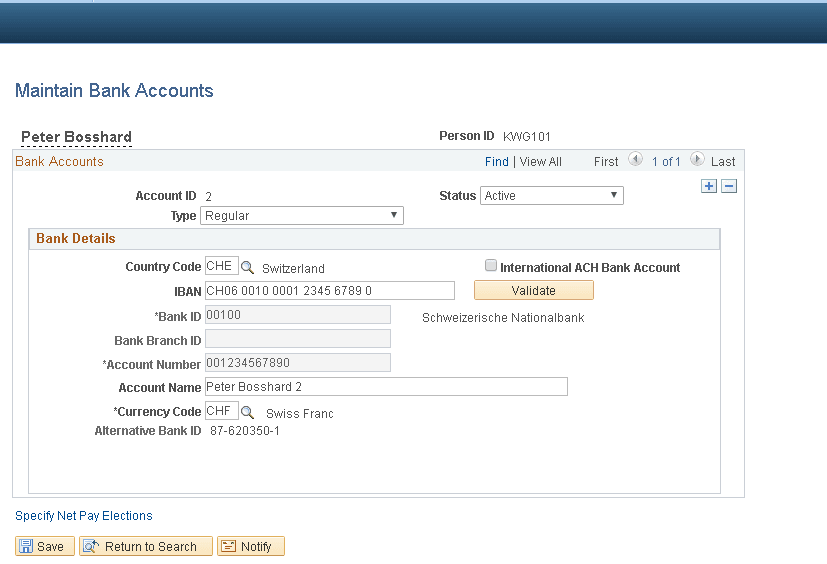 Maintain Bank Accounts page