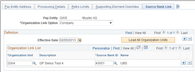 Pay Entities - Source Bank Link page