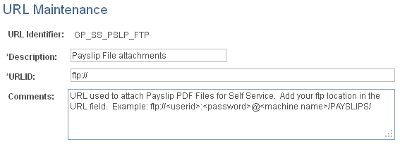 URL Maintenance page