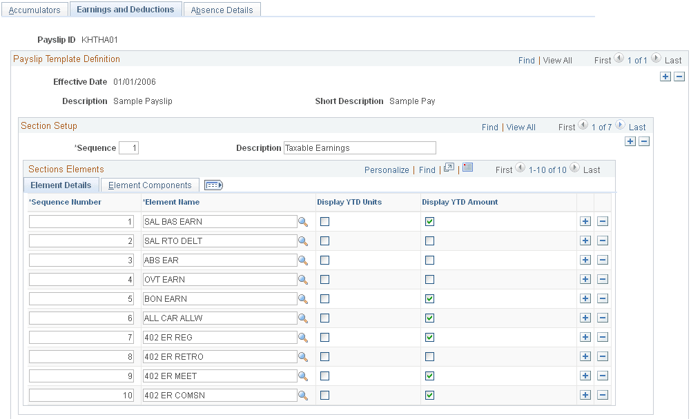 Templates THA - Earnings and Deductions page